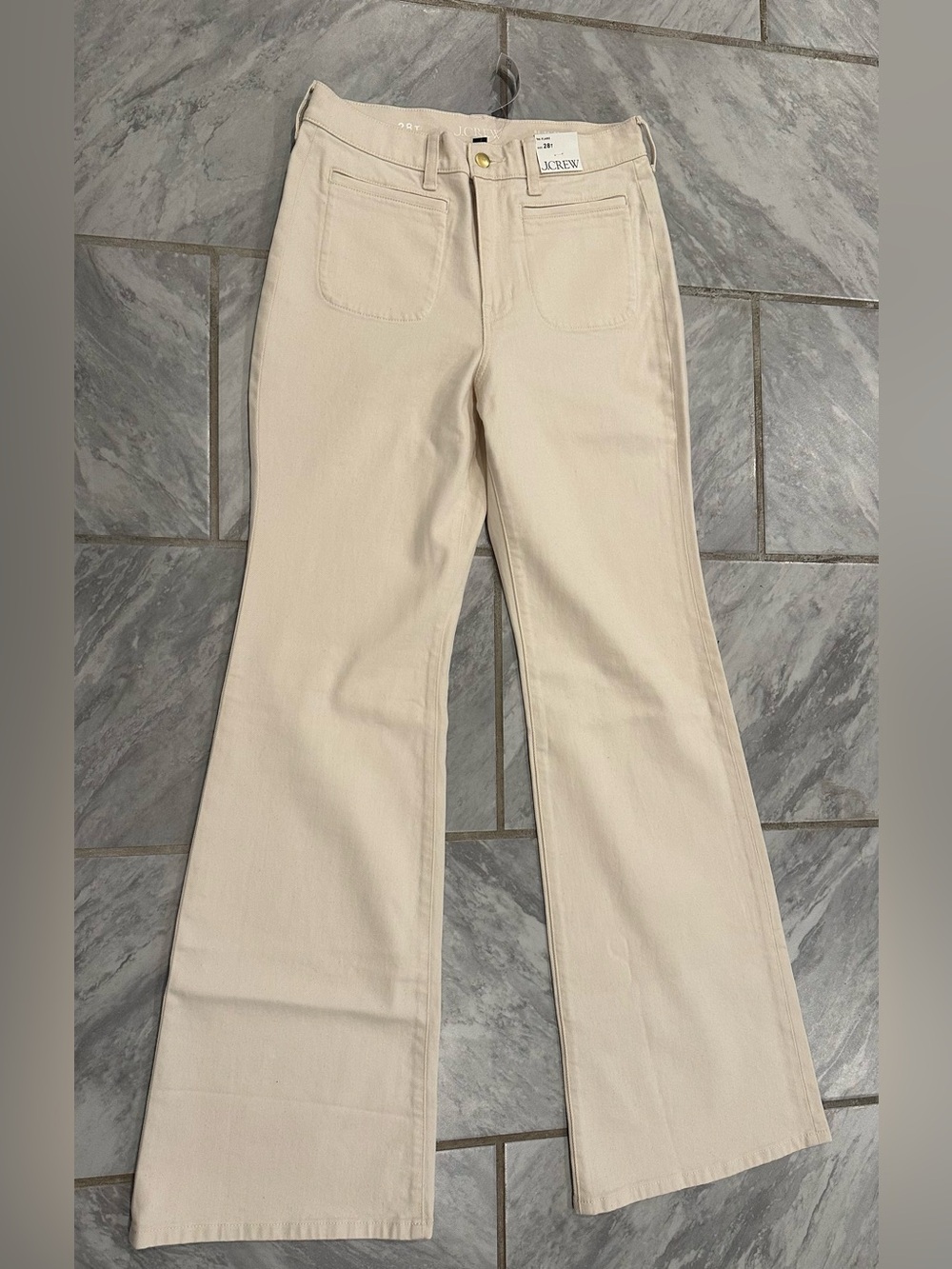 NWT J.Crew Womens Cream 96’ Flare Pants Size 28T (30Wx35L)